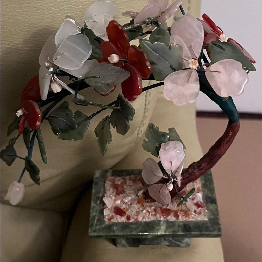 Vintage Elegant Gemstone Bonsai Tree with Multicolor Leaves